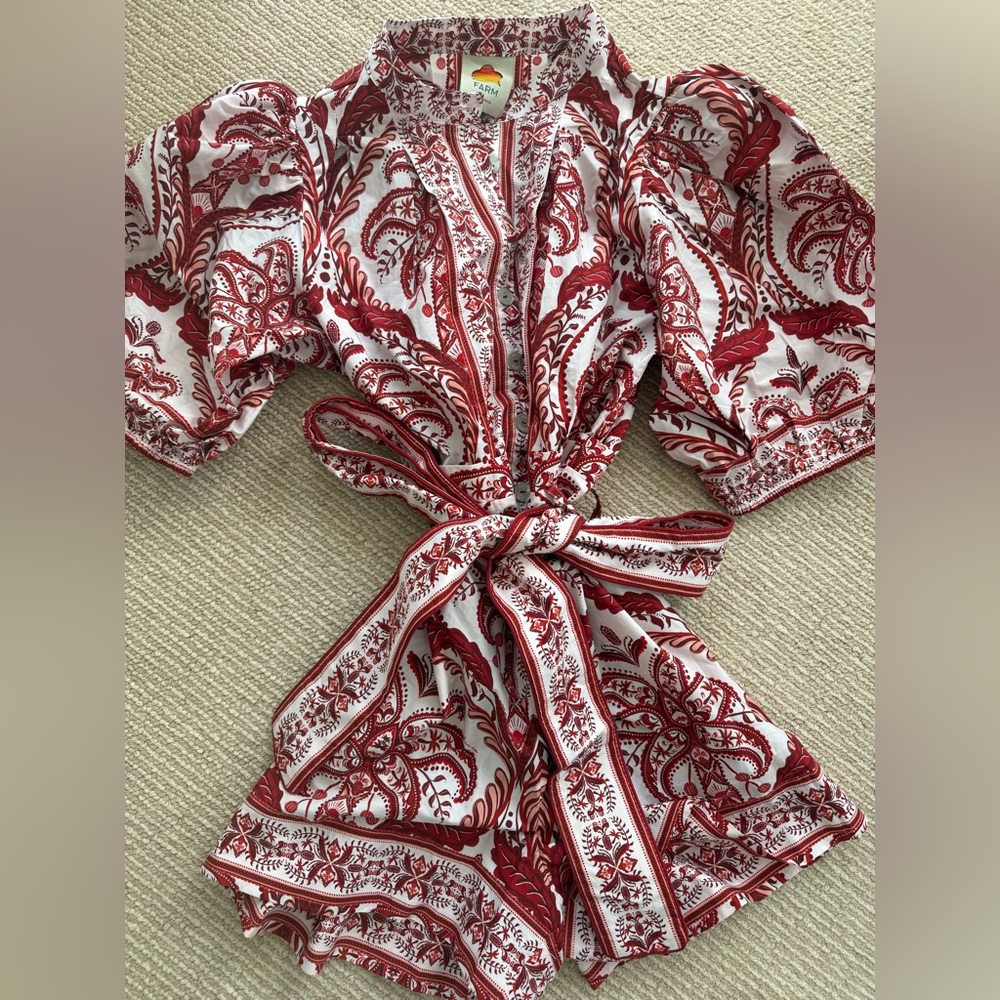 FARM Rio Red and White Paisley Tie-Waist Romper